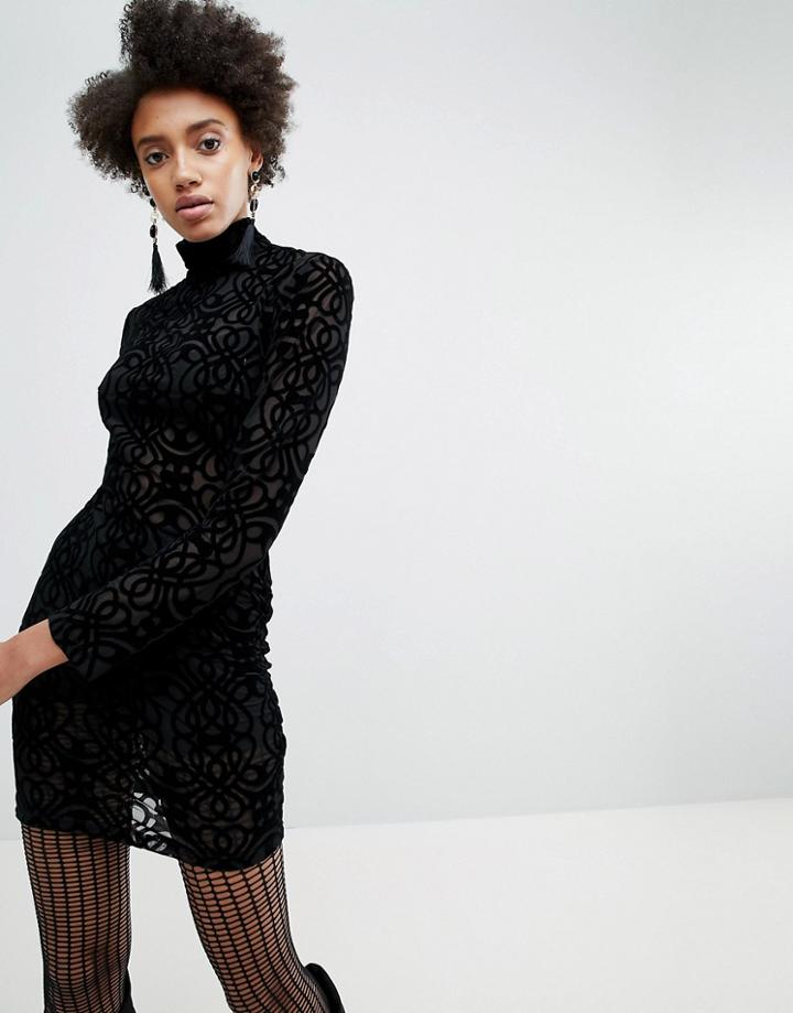 Asos X Star Wars Funnel Neck Burnout Dress - Black