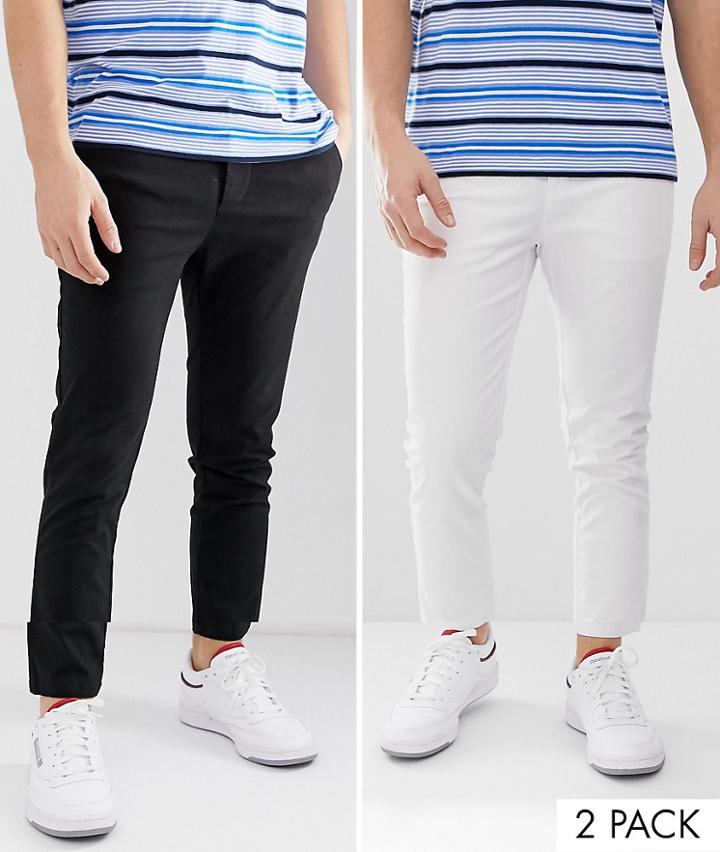 Asos Design 2 Pack Skinny Ankle Grazer Chinos In Black & White Save - Multi