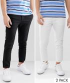 Asos Design 2 Pack Skinny Ankle Grazer Chinos In Black & White Save - Multi