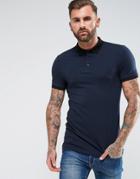 Asos Muscle Fit Polo Shirt With Contrast Rib And Cuff - Navy