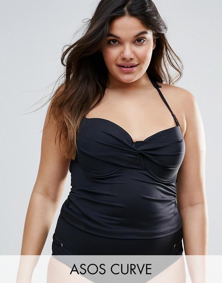 Asos Curve Mix And Match Tankini Bikini Top With Eyelets - Black