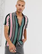 Asos Design Regular Fit Stripe Shirt - Green
