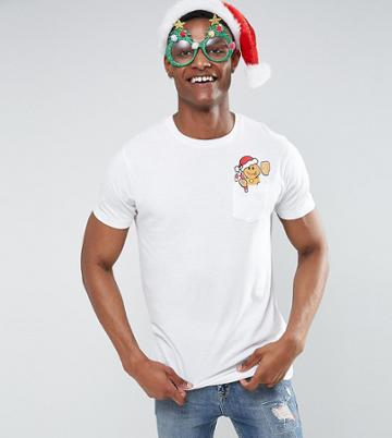 Brave Soul Tall Holidays Ginger Bread Pocket T-shirt - White