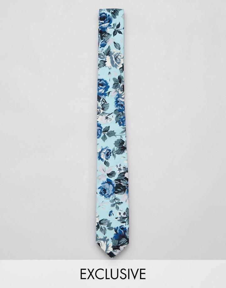 Reclaimed Vintage Inspired Skinny Tie In Floral Print - Beige
