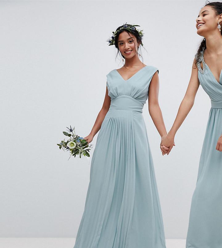 Tfnc Petite Sleeveless Maxi Bridesmaid Dress With Pleated Skirt - Green