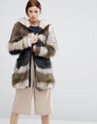 Urbancode Faux Fur Hooded Coat In Abstract Fur - Green