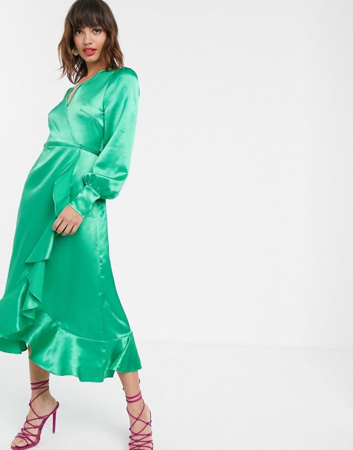 Pretty Lavish Midi Wrap Dress In Luxe Satin