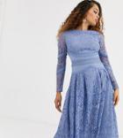 Asos Design Petite Long Sleeve Prom Dress In Lace With Circle Trim Details