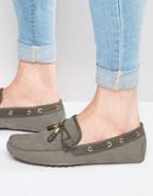 Asos Driving Shoes In Gray Suede With Tassel And Gold Clips - Gray