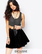 Reclaimed Vintage Cropped Shirt With Tie Front In Polka Dot - Black