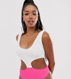 Peek & Beau Fuller Bust Exclusive Scrunch Cut-out Swimsuit In Neon Pink And White D - F Cup - Pink