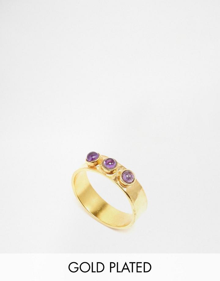 Mirabelle Gold Plated Textured Ring With Amethyst - Gold