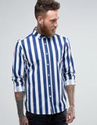 Asos Regular Fit Stripe Shirt In Blue - Blue