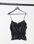 Topshop Cami Top With Ruffle Detail In Black