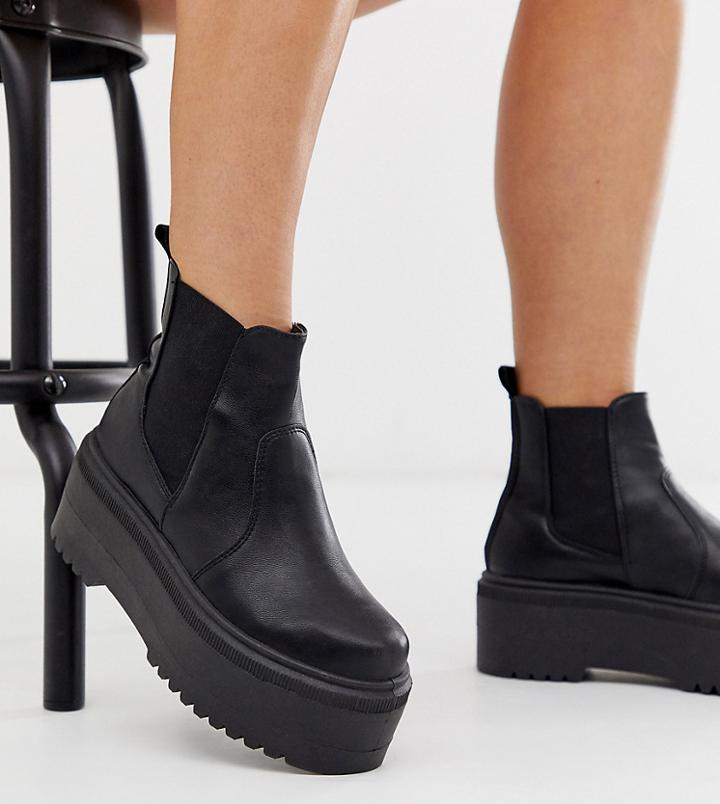 Asos Design Wide Fit Amplify Chunky Chelsea Boots - Black
