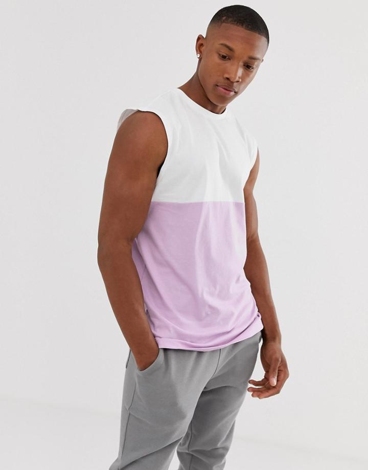 Asos Design Organic Tank Tank With Contrast Yoke In Purple - Purple
