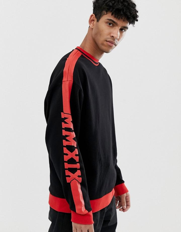 Asos Design Oversized Sweatshirt With Arm Text Print-black