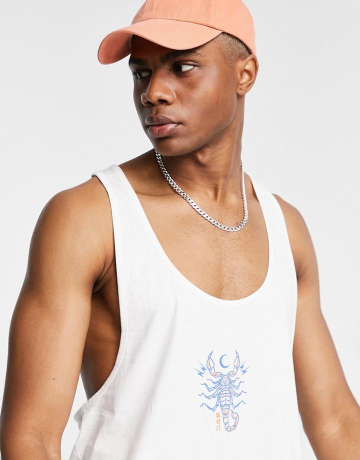 Asos Design Extreme Racer Back Tank In White With Scorpion Print