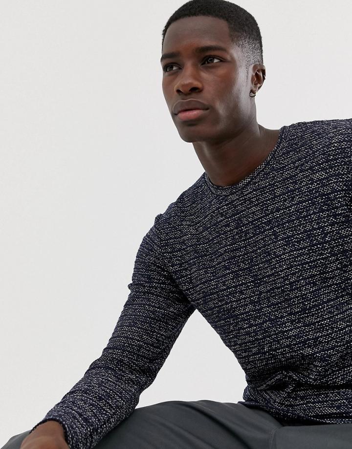 Selected Homme Knitted Sweater With Mixed Yarn Detail-navy