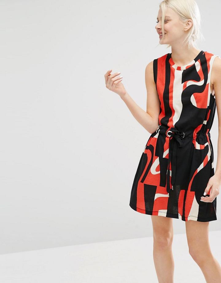 Cheap Monday Printed Dress With Drawstring Waist - Light Beige