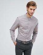 Asos Slim Shirt In Gray With Grandad Collar - Gray