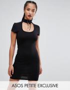 Asos Petite Choker Mini Dress With Lace Up - Black
