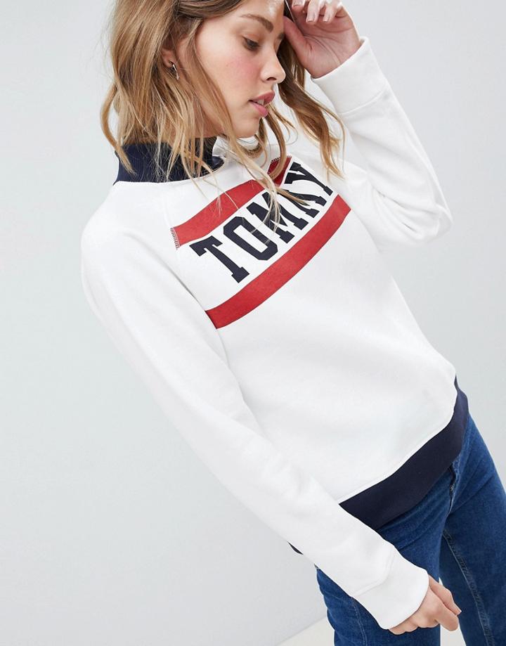 Tommy Hilfiger High Neck Logo Sweatshirt-white