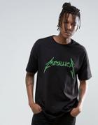 Asos Metallica Oversized Band T-shirt With Fluro Logo Print - Black