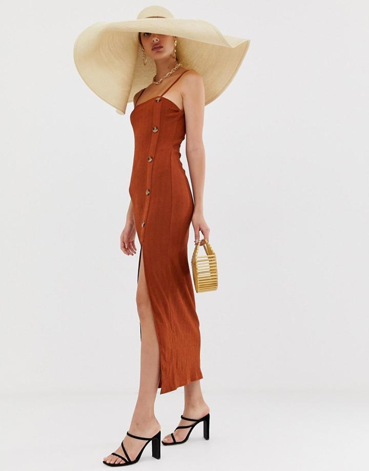 River Island Cami Dress With Side Split In Rust-red
