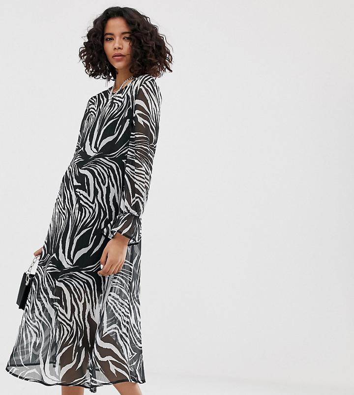 Reclaimed Vintage Inspired Midi Sheer Smock Dress In Animal Print - Multi