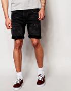 Jack & Jones Straight Fit Rip And Repair Denim Shorts - Black