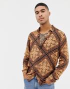 Asos Design Regular Fit Paisley Print Shirt - Brown