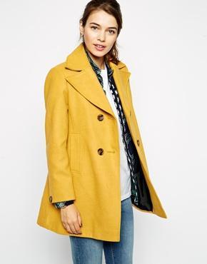 Asos Pea Coat With Vintage Detail In Swing - Yellow