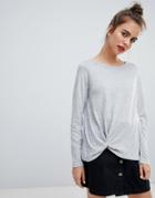 Blend She Malou Tie Front Knit Sweater - Gray