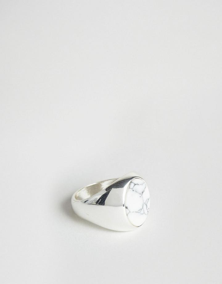 Chained & Able Oval Stone Ring In White - Silver