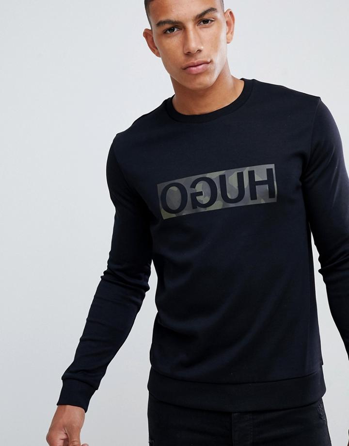 Hugo Dicago-u Crew Neck Sweat With Reverse Camo Print Logo In Black - Black