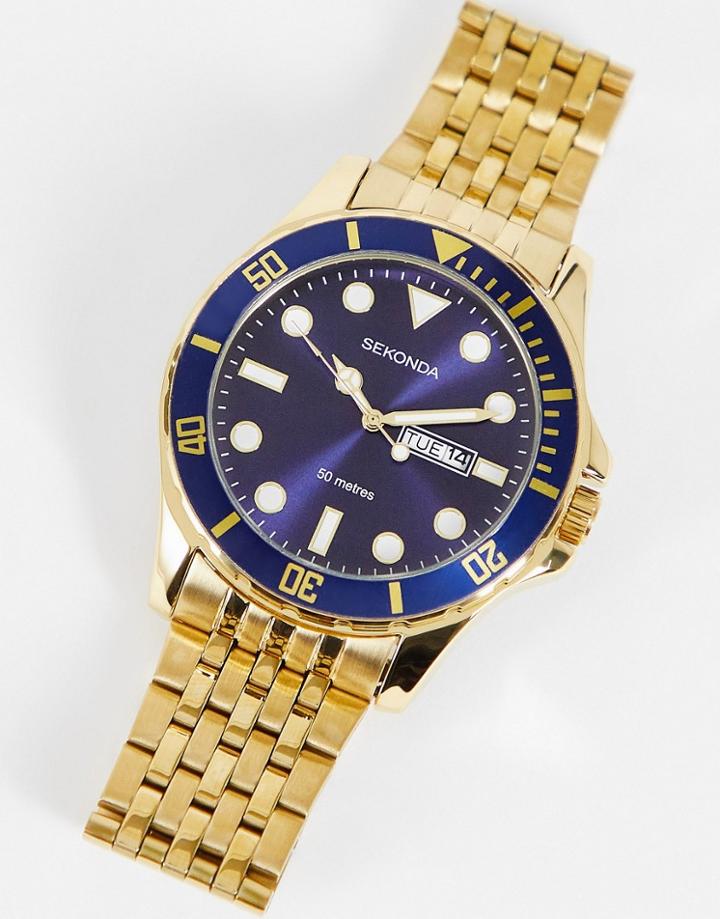 Sekonda Unisex Bracelet Watch With Blue Dial In Gold