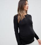 Asos Design Maternity Long Sleeve Crew Neck T-shirt With Bump Ruching In Black - Black