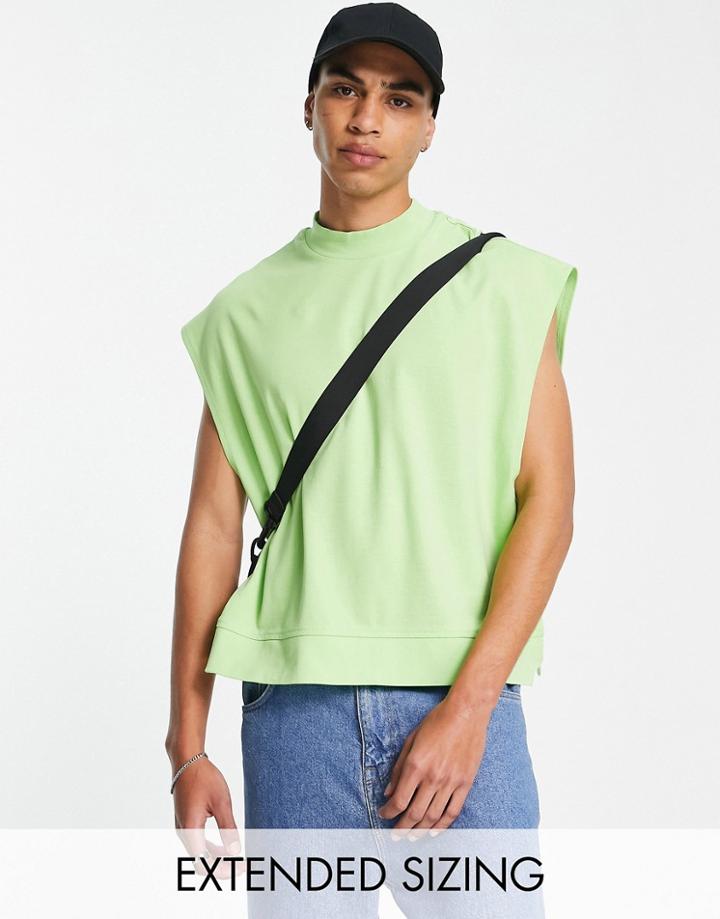 Asos Design Oversized Tank Top With Turtle And Side Cuts In Lime-green