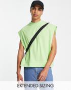Asos Design Oversized Tank Top With Turtle And Side Cuts In Lime-green