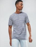 Troy Yarn Dye Stripe Curved Hem T-shirt - Navy