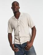 Jack & Jones Premium Knitted Shirt With Revere Collar In Stone-neutral