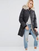 Asos Padded Jacket With Faux Fur And Hood - Black
