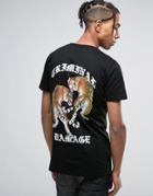 Criminal Damage T-shirt In Black With Tiger Back Print - Black