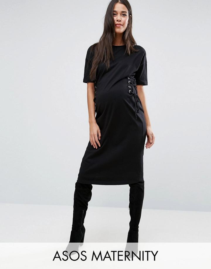 Asos Maternity Midi T-shirt Dress With Corset Detail - Black