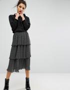 Asos Midi Skirt With Pleated Tiers And Polka Dot - Black