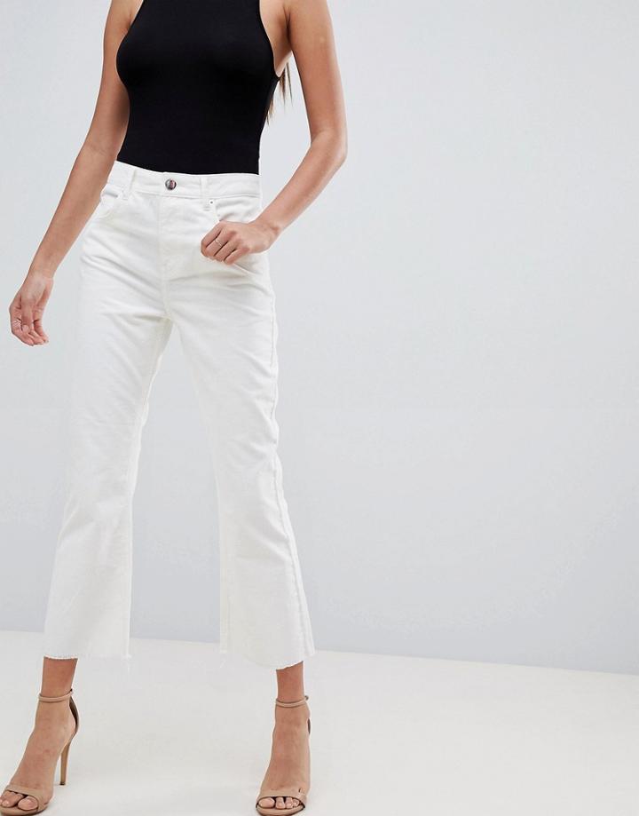 Asos Design Egerton Rigid Cropped Flare Jeans In Chalk White Cord In Raw Hem - White