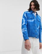 Asos Design Denim Jacket With Tie Dye In Blue
