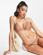 Brave Soul Triangle Bikini Top With Tie Back In Brown