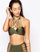 New Look Super Strapping Bikini Top - Green